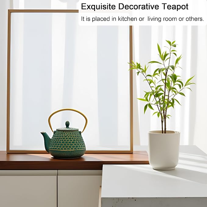 YJX Cast Iron Teapot and Tea Cups Set, 33.8oz Hexagon Pattern Tea Set