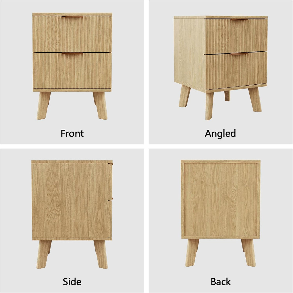 XUZENEST Fluted Nightstand, Mid Century Modern 2 Drawer Bedside Table for Bedroom, Small Dresser Night Stand Side End Table with Wood Fluted Drawer Storage for Bedroom Closet(Natural)