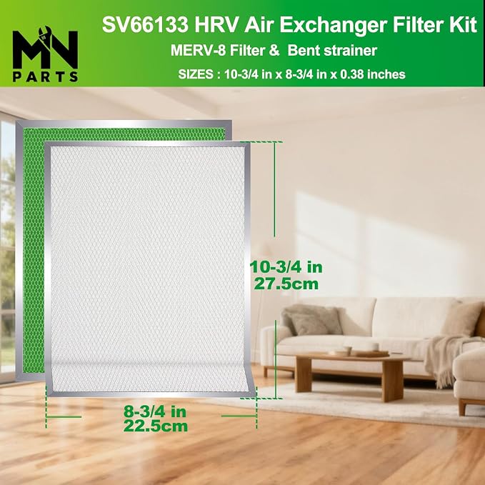 SV66133 HRV Air Exchanger Filter Kit 10-3/4" x 8-3/4" 2 Packs MERV-8 Washable