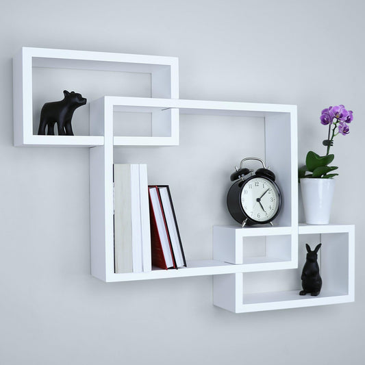 Ballucci Wooden Interweave Floating Wall Mounted Shelves, Horizontal and Vertical Display Storage Shelf for Living Room Bedroom Entryway Hallway Bathroom, 26" x 16", White