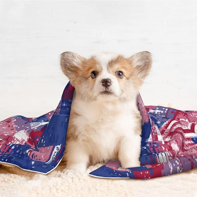 Two Sided Plush Pet Blanket for Crates Carriers Home Use, American Flag and Colored Balloons, Reversible Throw with Cozy Dot Fabric and Silky Reverse for Small Large Pets