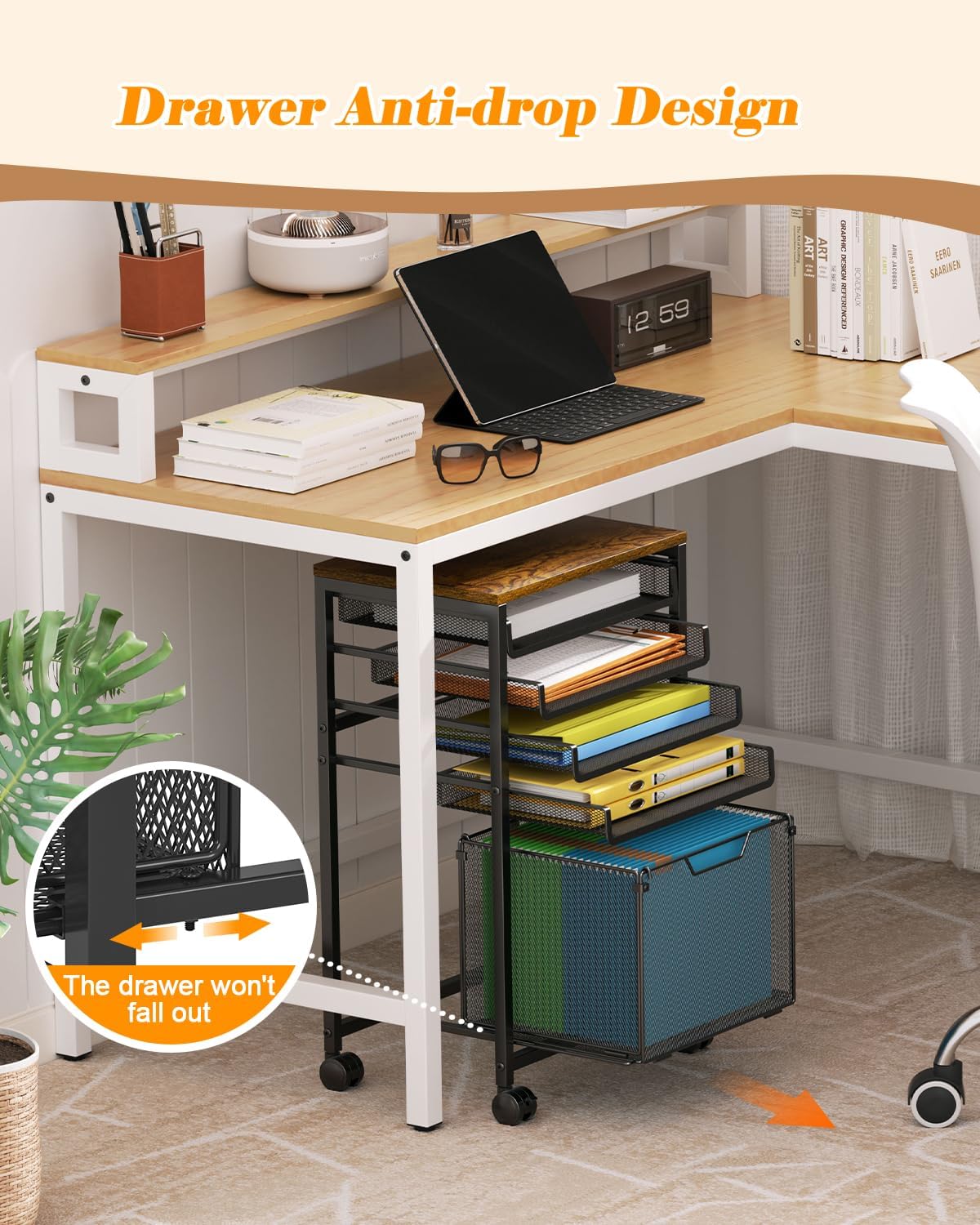 Feyejade Compact 5-Tier Rolling File Cart, Under Desk Metal Filing Cabinet