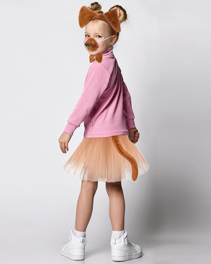 Zhanmai 5 Pcs Carnival Animal Costume Kid Bear Puppy Dog Pup Kangaroo with Tutu Ear Headband Bowtie Tail Paws for Boys Girls