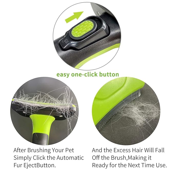 Pet Grooming Brush for Dogs and Cats, Self-Cleaning Undercoat Deshedding Tool, Effectively Reduces Shedding by Up to 95%, Long or Short Hair Remover for Grooming, Green, Hair Brush