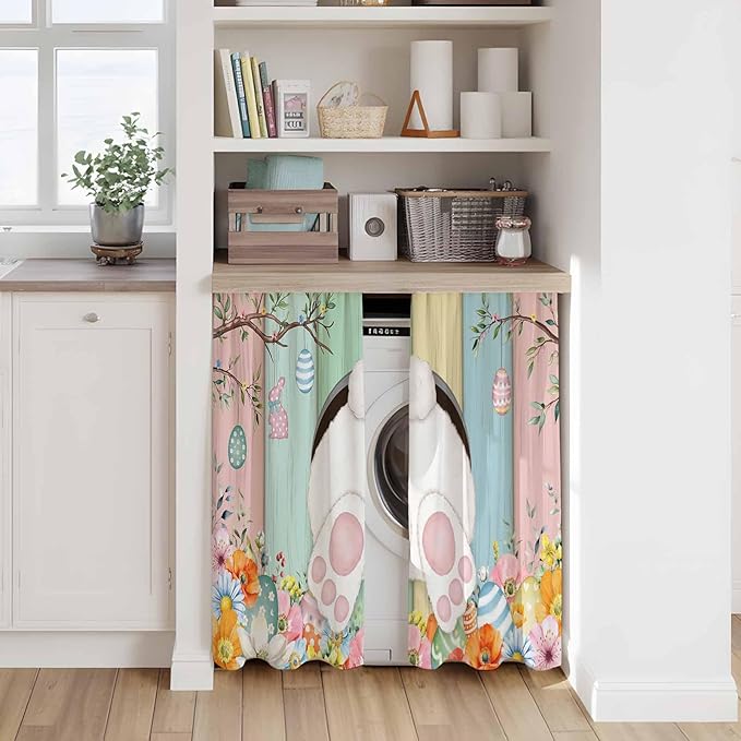 Easter Kitchen Tier Curtains 45 Inch Long 2 Panel Set, Rod Pocket Short Window