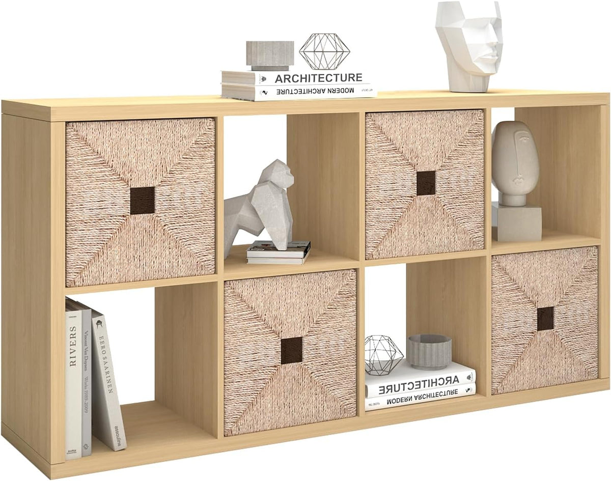 CTESNE【2026 Wooden Thick Frame 8 Cube Storage Organizer Shelf with Anti-Tipping Kits + Reversible Open Back Bookcase, Horizontal and Vertical Dual-use（Oak Color,11inch）