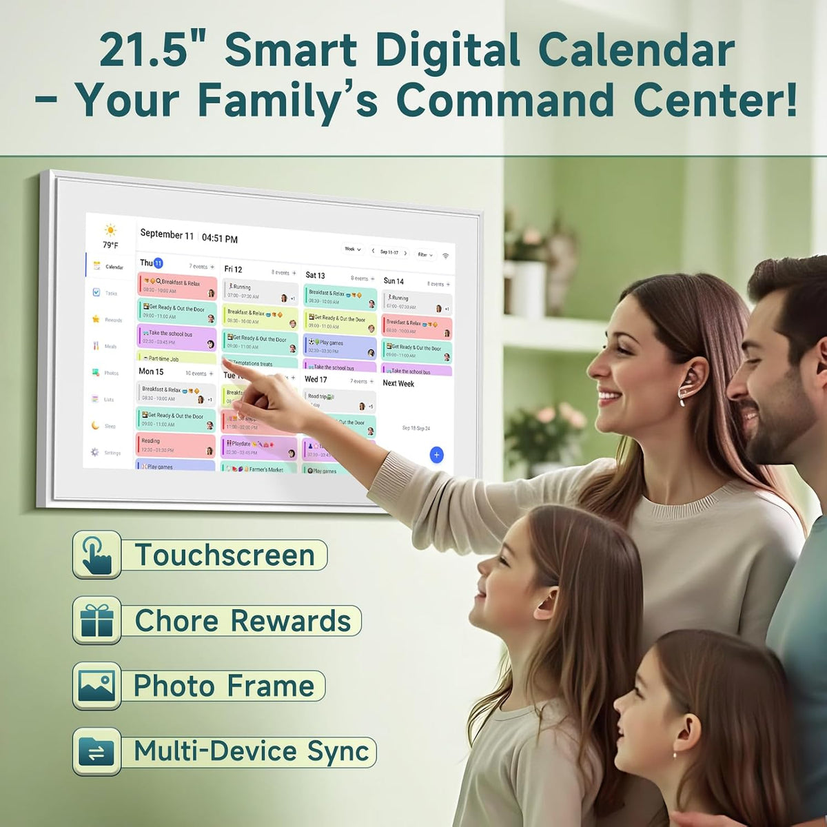 21.5 Inch Digital Calendar Wall Touch Screen Chore Chart Reward System