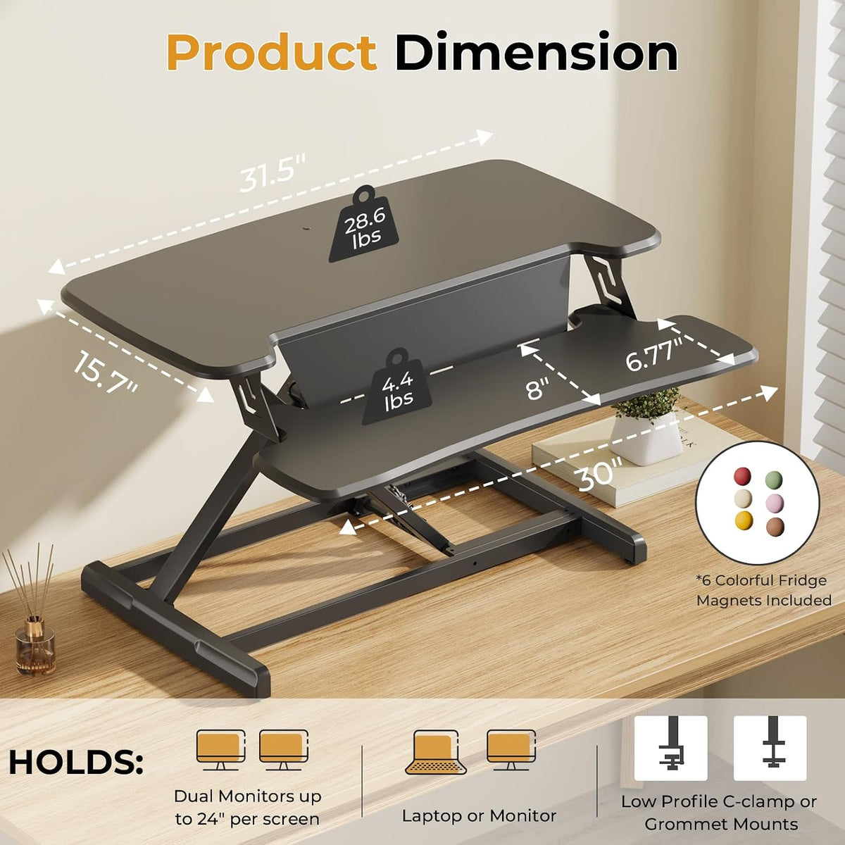 JOY worker Standing Desk Converter, 32" Height Adjustable Desk Riser, Black