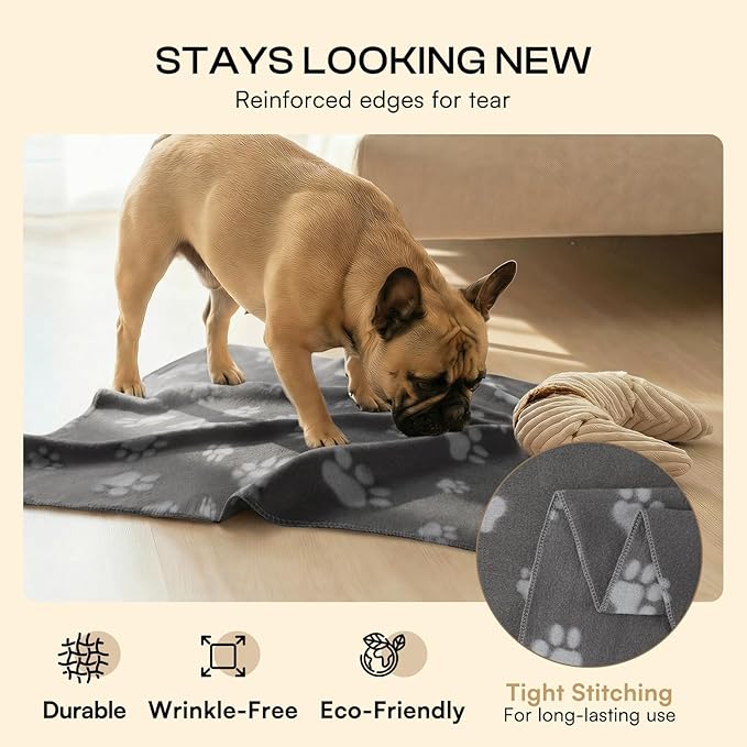 LINENLUX Cute Dog Blanket for Small Medium Dogs 6-Pack Soft Stretchy Fleece Blankets for Pet Cat Puppy Warm Wrinkle-Resistant Throw for Couch Bed Outdoor Grey 40x31 inch (Pack of 6)