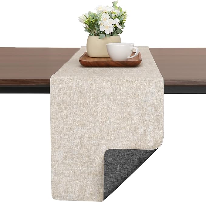 Table Runners 94 Inch Long, Dual-Sided Faux Leather Table Runner | Waterproof