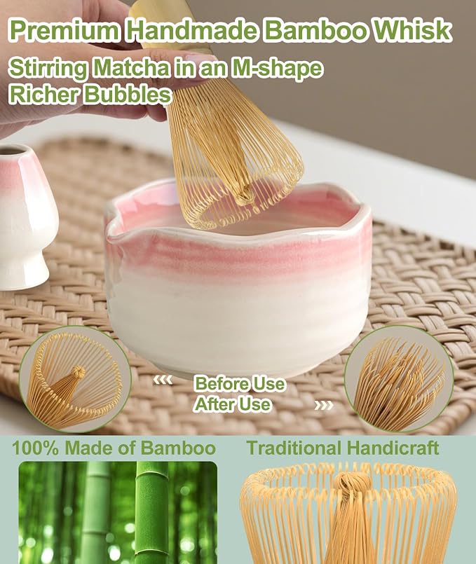 JBER Matcha Whisk Set, Handmade Whisk 100 Prongs, Sifter
