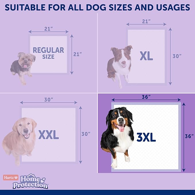 Hartz Home Protection Super Absorbent Odor Eliminating Lavender Scented No Leak Dog Pads, 3XL 30 Count