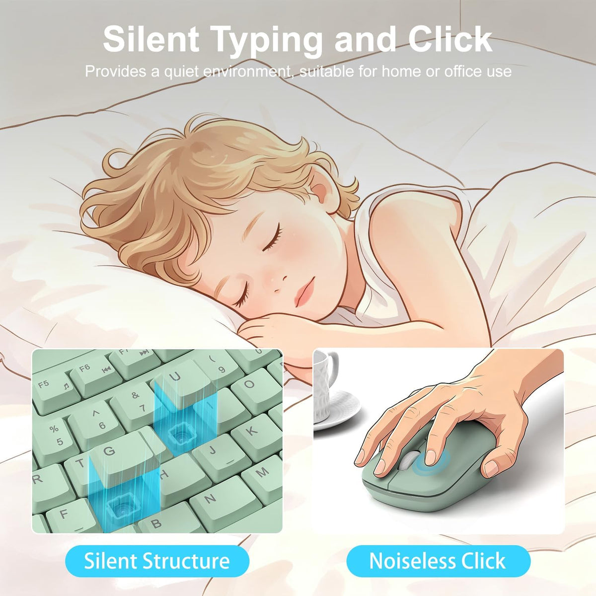 Wireless Keyboard and Mouse Combo, 2.4G Quiet Ergonomic Curved Keys