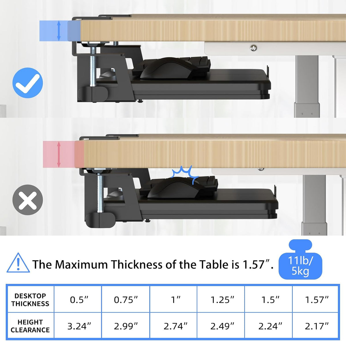 suptek Small Keyboard Tray Under Desk Pull Out with C Clamp Mount, Computer Keyboard & Mouse Tray, 20 (24.2 Including Clamps) x 11.8 inch Slide-Out Platform Computer Drawer for Typing, Black, DSF1S