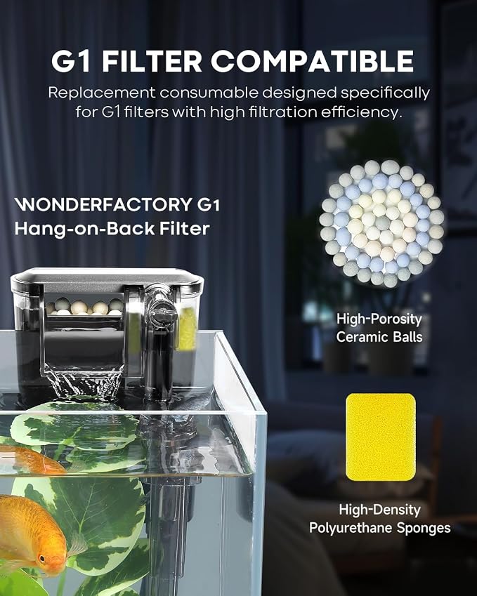 Wonderfactory 2 Pack G1 Filter Media Replacement, Sponge Ceramic Rings Bio