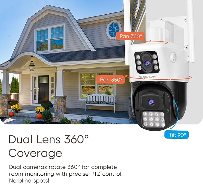 VSTARCAM Dual Lens Outdoor Security Camera, 2K UHD WiFi Camera for Home Security with Auto Tracking & Fixed View, Full Color Night Vision, PIR Motion Detection, 2-Way Audio, IP66, SD/Cloud Storage