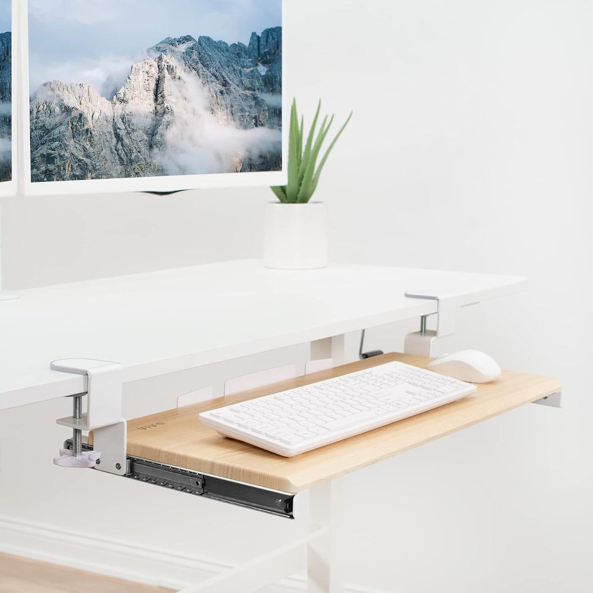 VIVO Light Wood Clamp-on 27 x 11 in Keyboard Tray, MOUNT-KB05A