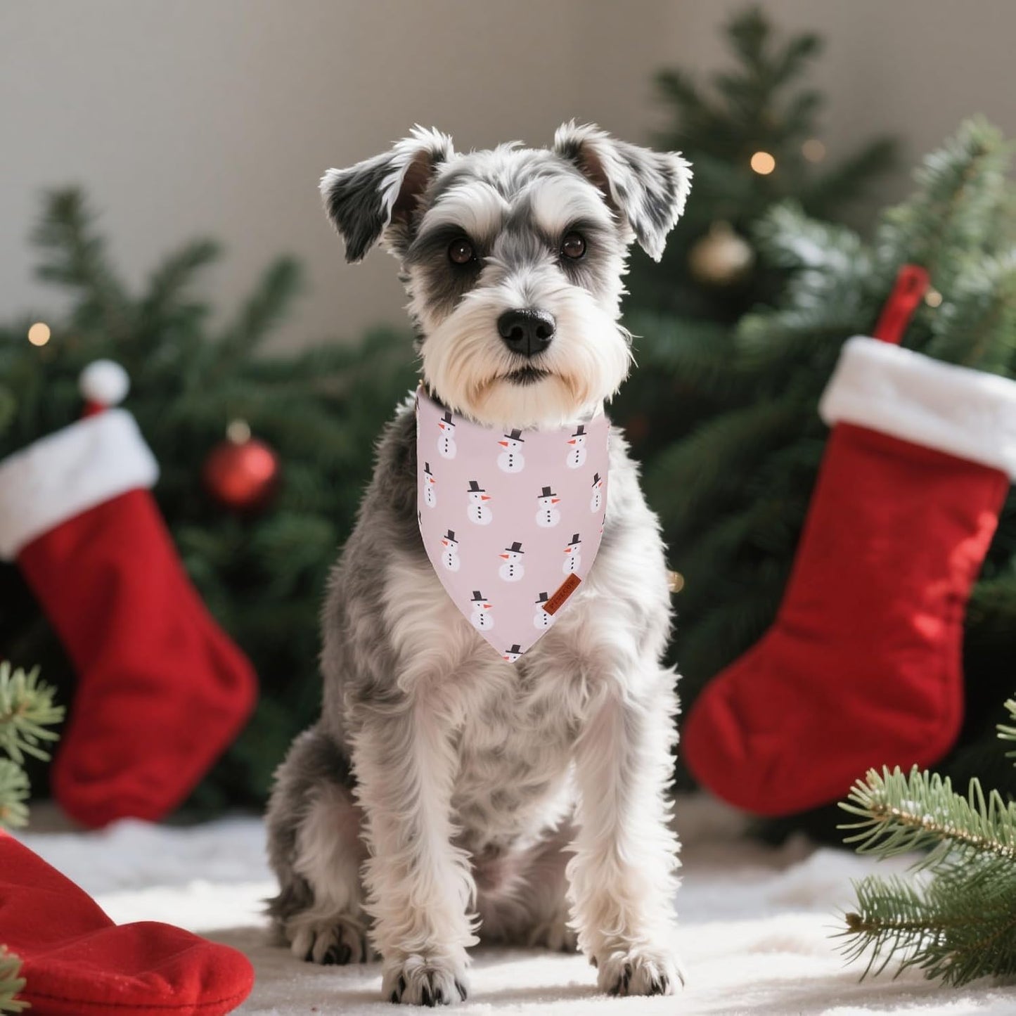 PTDECOR Christmas Dog Bandana, Santa and Snowman Design Reversible Holiday Pet Scarf, Premium Durable Fabric, Triangle Christmas Bandanas for Small Dogs Pets (Small)
