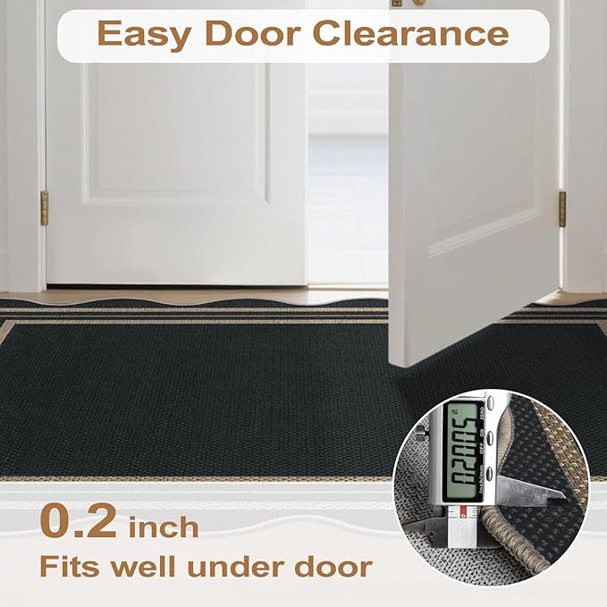 Scalloped Easy Jute Black Rug, 2x4 Front Door Washable Door Mat Non Slip Small