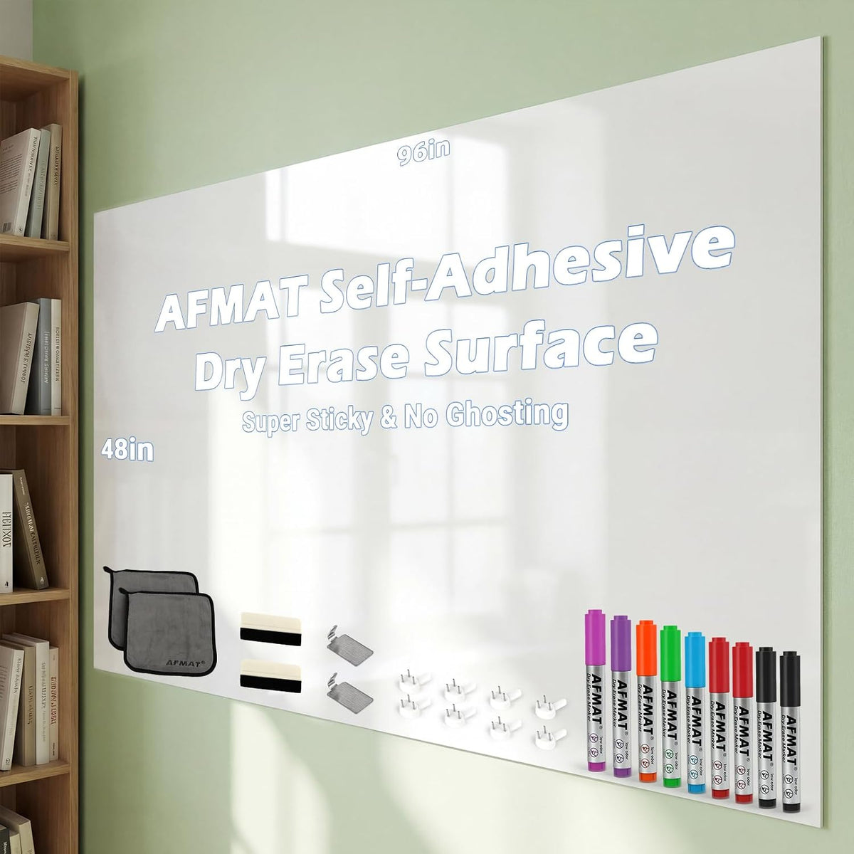 AFMAT WS48 Dry Erase Whiteboard Paper, Large White Board Stickers for Wall, 8x4ft Dry Erase Paper Roll, Perfect Replacement for White Board, No Ghost After 60 Days, 9 Much Better Markers