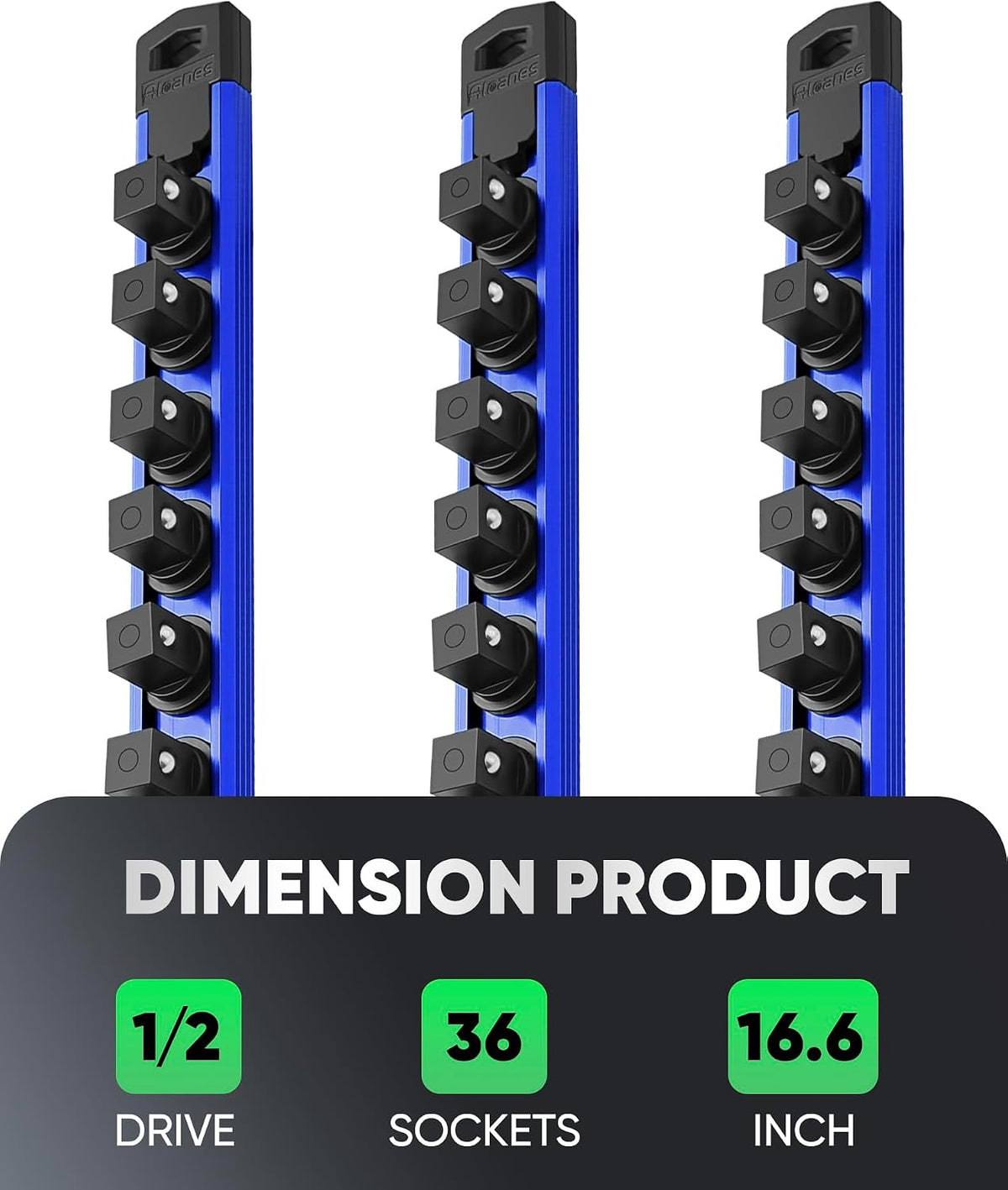 ALOANES Magnetic Socket Organizer, 1/2" Rail 36 Clips (Blue, 3PC)