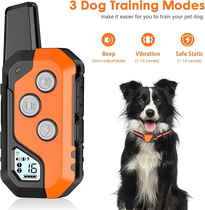Shock Collar for Dogs, IP67 Waterproof Dog Training Collar with Remote, 3 Training Modes with Beep, Vibration, and Safe Static, Rechargeable for Large Medium