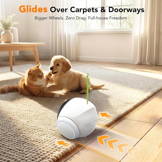 RPZ Pet Camera Indoor, Dog Camera, Movable Home Security Robot with Phone App, 2 K Cat & Puppy Mini Robot, Long Distance on Wheels Safety Alerts, Pet Auto Tracking, 2-Way Speaker