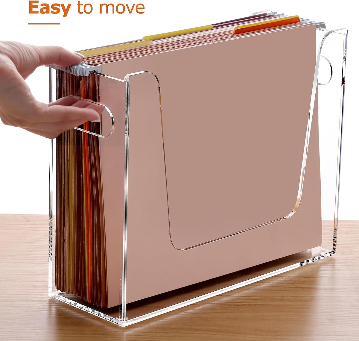 Acrylic Hanging File Organizer, Letter Size Clear File Folder Holder with Handle, Portable Storage Organizer Box for Desk Home Office (No Assembly Required)