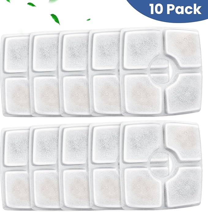 Cat Water Fountain Filter Replacement, 10 Pack Cat Fountain Filters Compatible with Square 84oz/2.5L Automatic Pet Fountain Dog Water Dispenser, 3 Filtration System Replacement Pet Filters