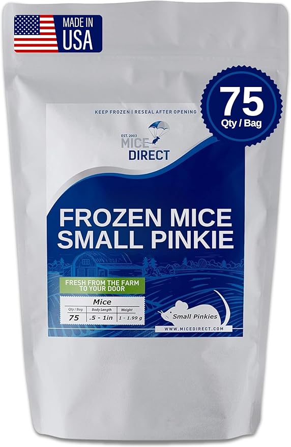 MiceDirect Frozen Mice Small Pinkie Feeders Snake Food for Corn Snakes Ball Pythons Lizards (.5-1 inch)(75 Count)