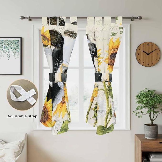 Yellow Sunflowers Bathroom Curtains 63 Inch Length, Window Curtains Tab Top