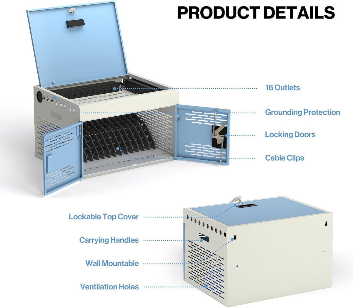 POCHAR 16-Unit Charging Cabinet for Laptops & Tablets