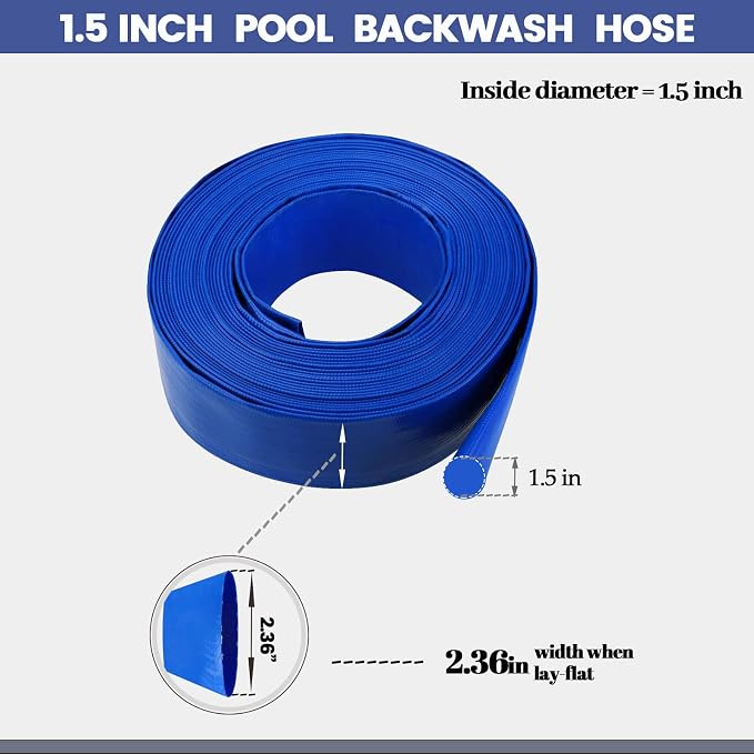 1 1/2 IN x 100 FT Pool Backwash Hose, Heavy Duty Flat Discharge Hose, Weather