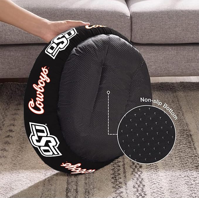 ShopInstaPets Oklahoma State Cowboys Officially Licensed Plush Donut Pet Bed – Cozy, Machine Washable, Perfect for Pets (Extra Large)