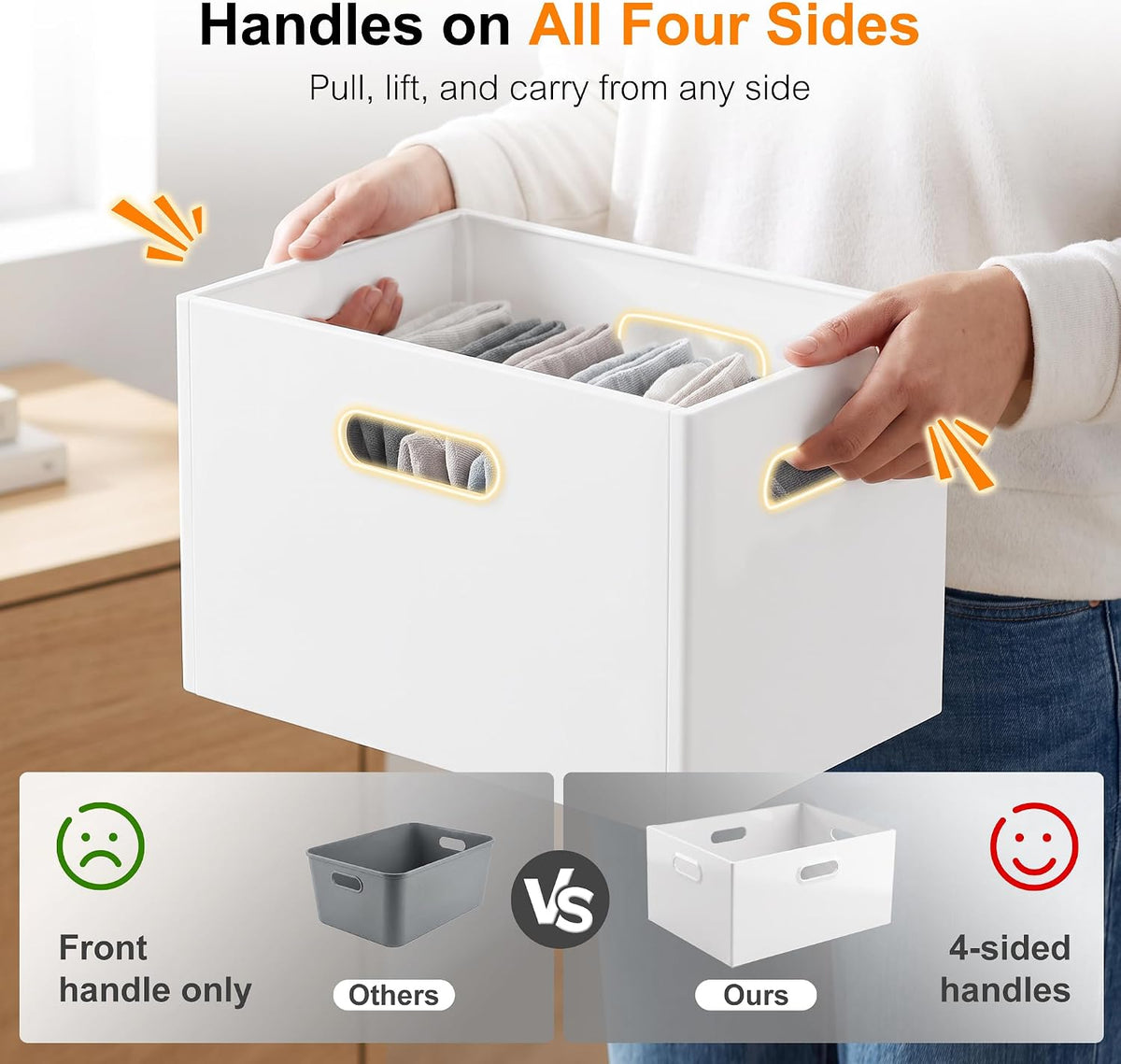 Plastic Storage Box with Lids Stackable 4Side Handles, 11.6QT-2PCS