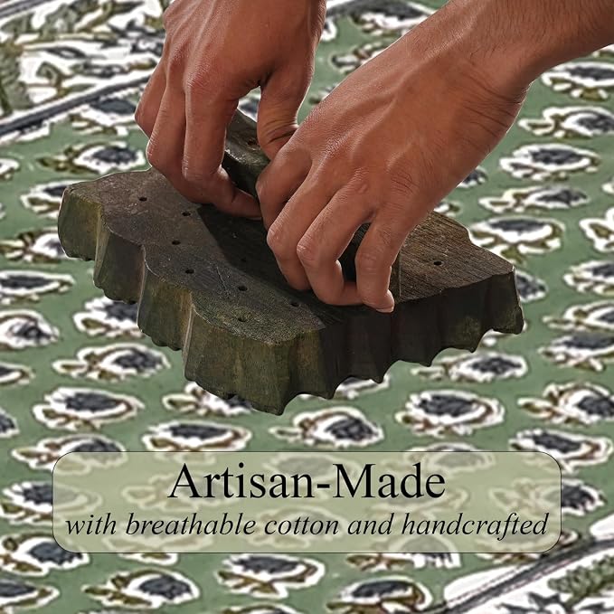 Basil Green Hand Block Print 100% Cotton Table Runner 16x70 Inch | Perfect