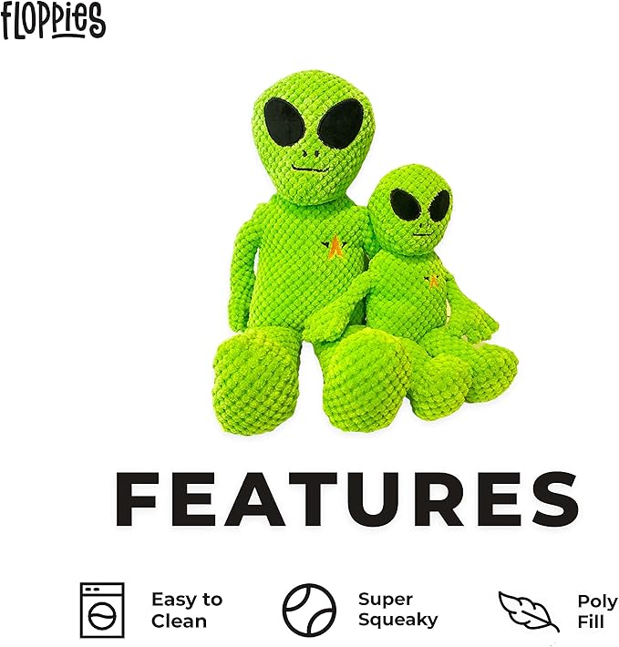 fabdog Floppies Plush Dog Toy - Cute & Durable Squeaky Dog Toys - Best Squeak Toy for Puppies and All Breeds | Ideal Pet Gift| Large Alien