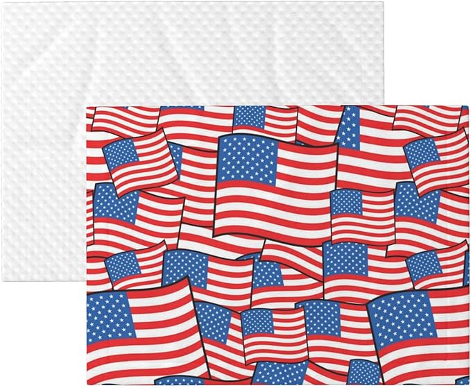 Double Sided Pet Mat for Dog Bed Topper Cat Blanket Furniture Protector, Novelty American Flag, Reversible Plush with Tactile Dot Pattern for Style Change