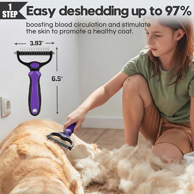 Dog Slicker Brush for Dogs Grooming Kit 4PCS | Large Dog Brush for Goldendoodles Poodles Doodles | Long Pin Haired Brush | Poodle Brushes and Comb (Purple)