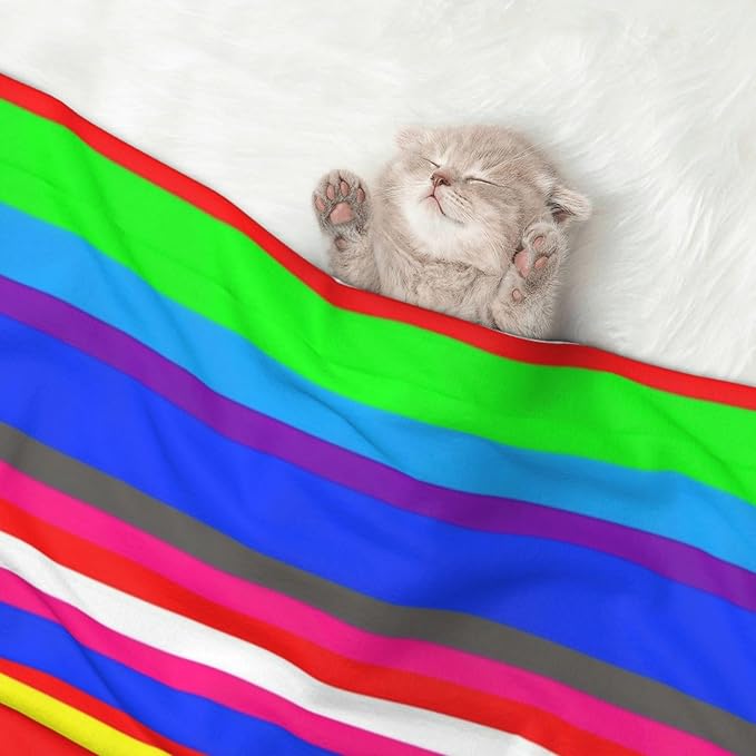 Two Sided Pet Cuddler Blanket for Anxiety Calming, Novel Colorful Mexican Blanket Stripes, Reversible Plush Design with Bubble Dot Pattern Provides Familiar Surface Anywhere