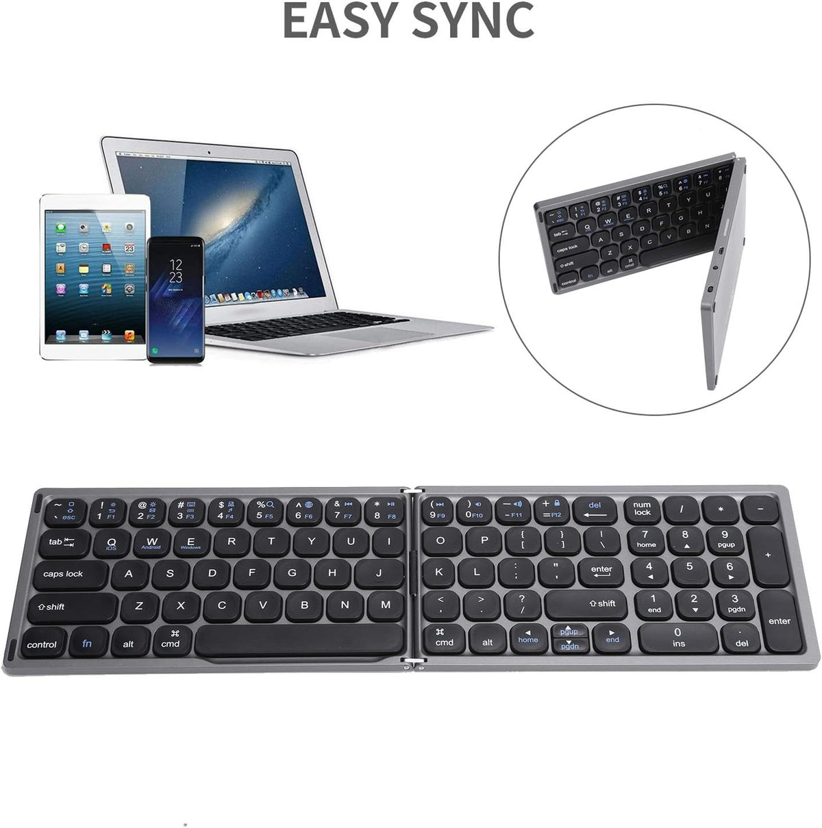 Hilitand Folding Bluetooth Keyboard, Ultra?Thin Foldable Keypad Full?Size Typewriter for iOS for Android for Laptop Tablet Smartphone()