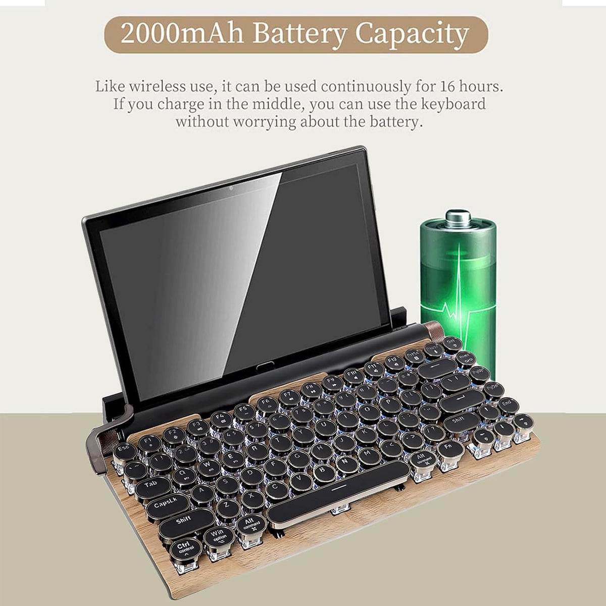 83-Key Mechanical Keyboard - Retro Typewriter Wireless Bluetooth Gaming Keyboard, Anti-Ghosting Blue Switch (Wood)