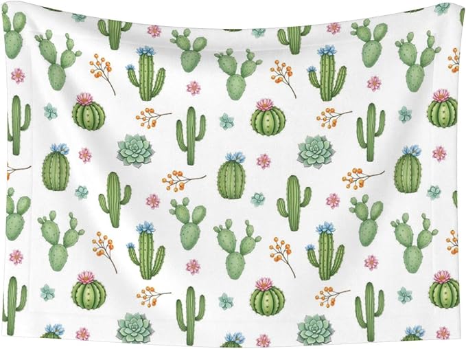 Double Sided Plush Pet Blanket with Cozy Dot Texture and Smooth Reverse, Watercolor Elements Succulent Plants Cactus, Reversible Throw for Dogs Cats on Couches Beds Crates