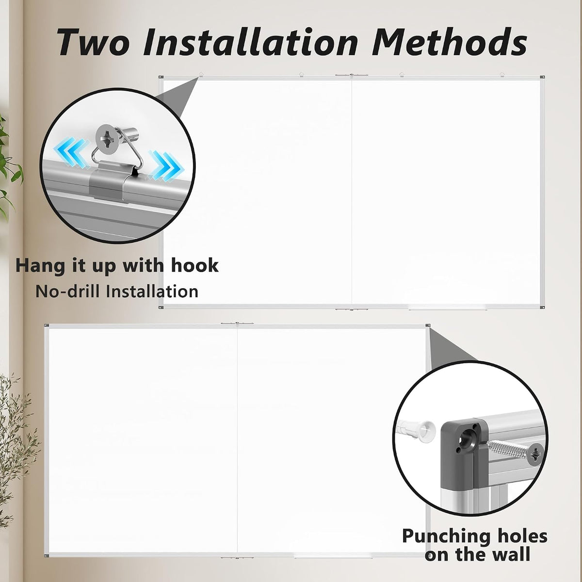 Magnetic White Board Dry Erase Board for Wall, 60" x 36" (5' X 3') Wall-Mounted Large Giant Whiteboard for School, Classroom, Office & Home