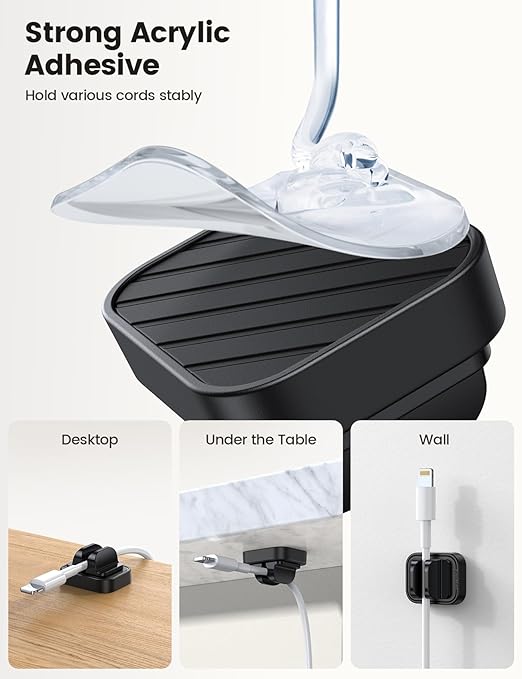 10Pack [Spring Fixed] Cord Holder Clips, Cord Organizer for Desk - Lamicall Adjustable Clips Cable Management, Phone Charger Cord Holder, Wall Car Desktop Nightstand Wire Cord Organizer