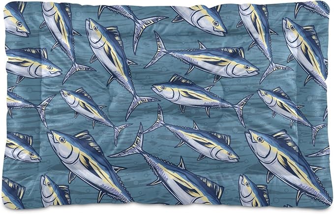 Marine Tuna Fish Pet Bed Cute Dog Bed Mat Absorbing Non Slip Pad Pet Sleeping Mat for Small, Medium, and Large Dogs Puppy Cat 24 in x 18 in