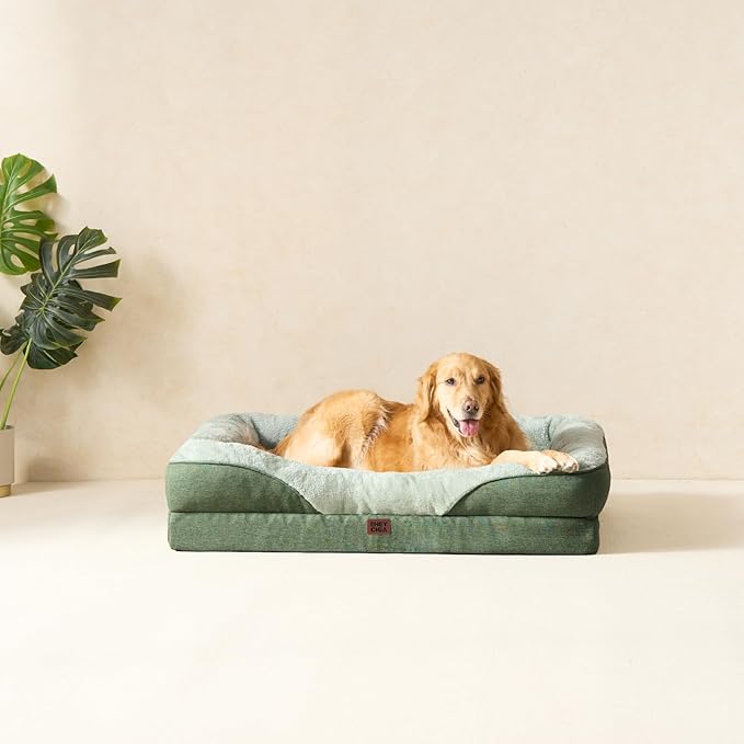 EHEYCIGA Orthopedic XL Dog Bed for Large Sized Dog, 42x30x7.5 Inch Extra Large Memory Foam Dog Couch Bed with Sides, Waterproof Liner & Washable Removable Cover, Green