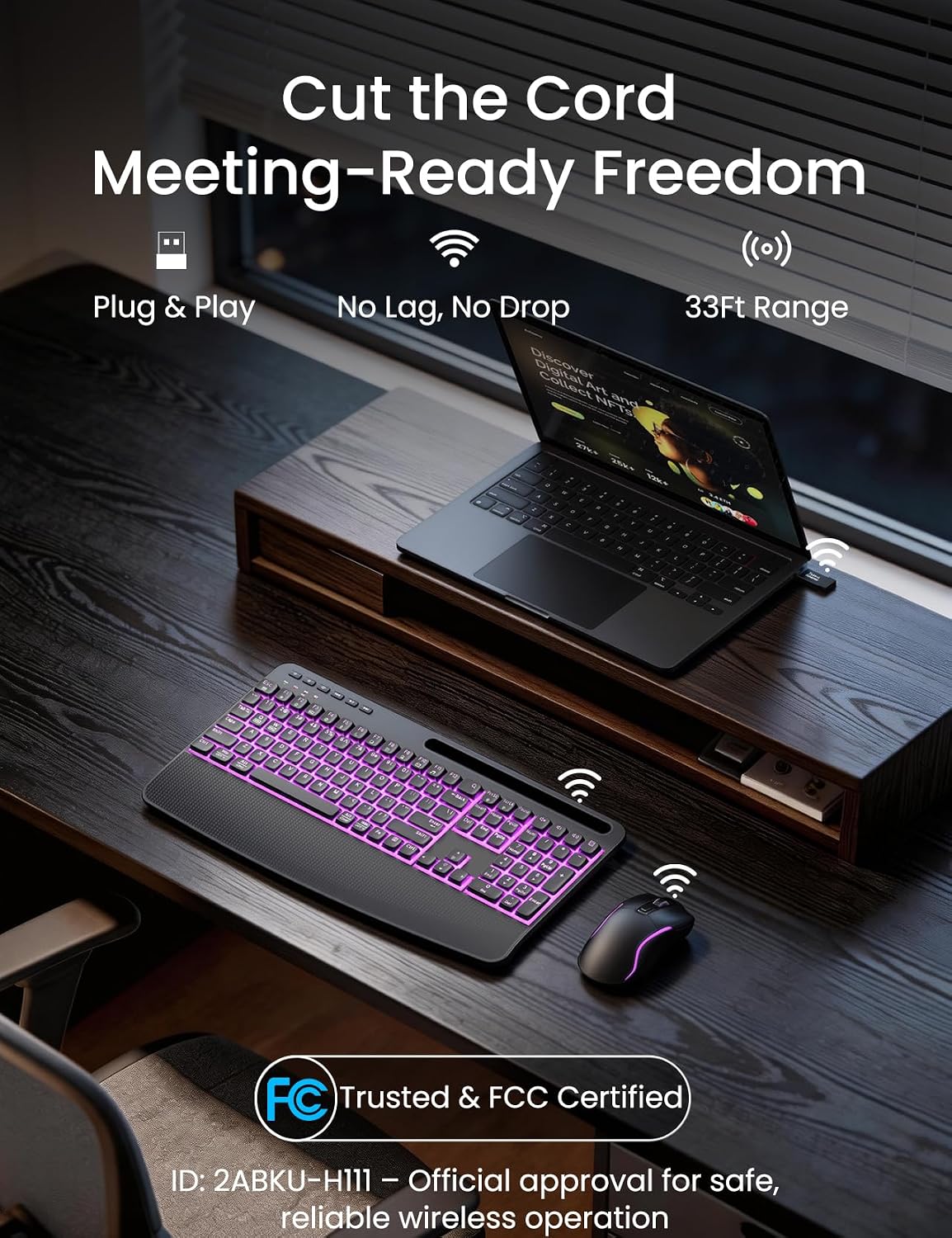 SABLUTE Wireless Backlit Keyboard and Mouse Combo, Rechargeable Quiet