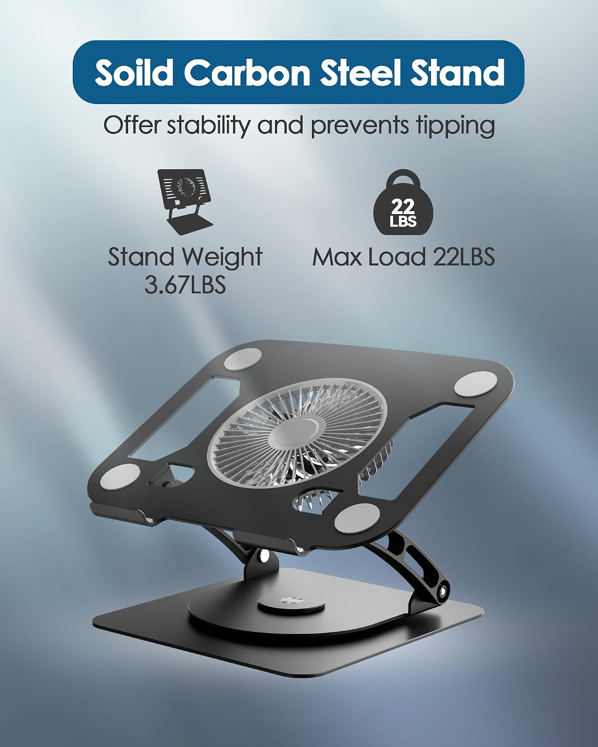 SHUWEI Laptop Stand with Fan, Height/Angle Adj fits 16" Laptop, Black