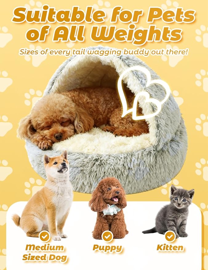 Dog Bed, Dog Bed with Cover Cave, Dual Comfort Design, Pet Bed for Small/Medium/Large Cats and Dogs, Anxiety Relief, Durable & Chew-Proof, Improves Sleep & Behaviour (Coffee, 28in)